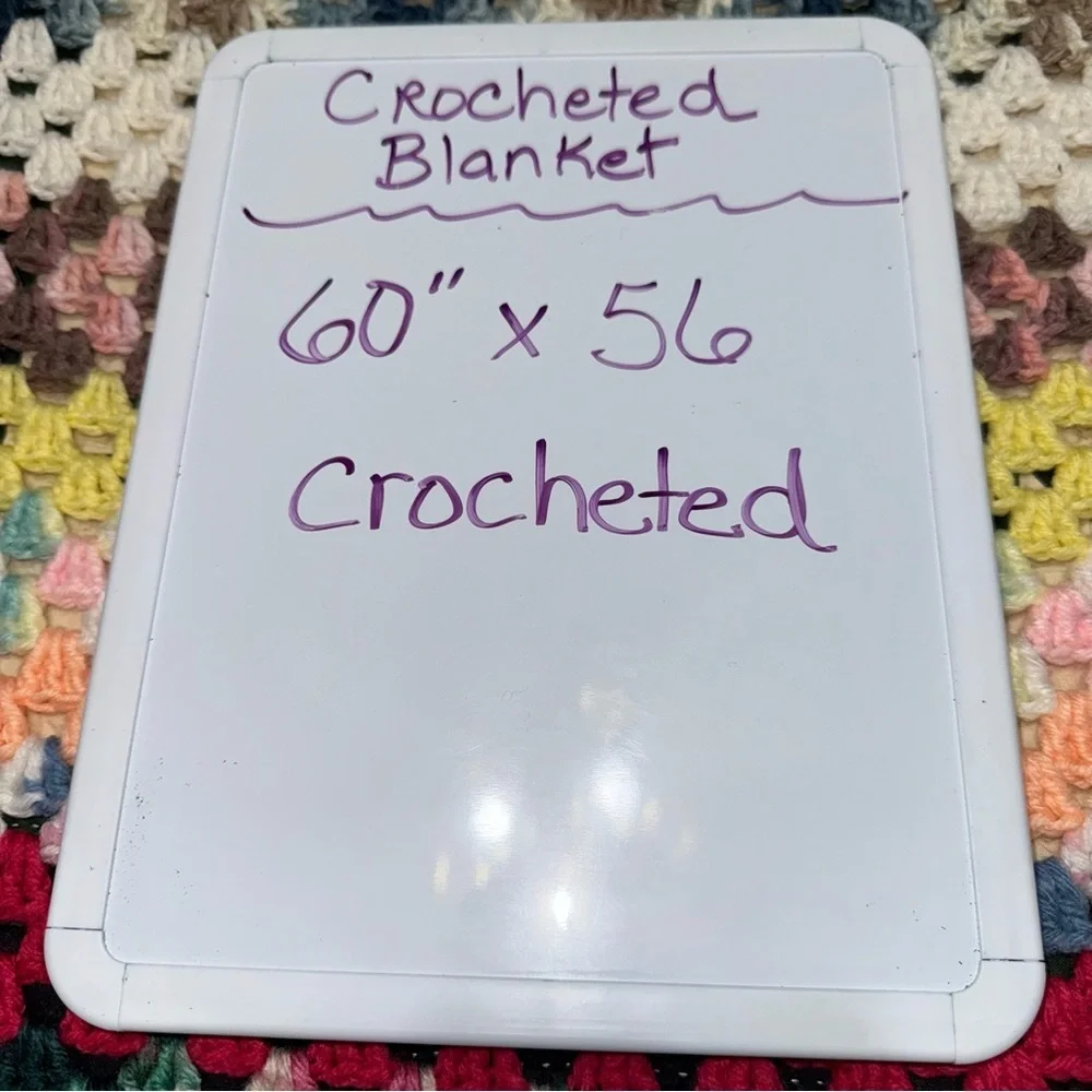 Handmade Crochet Afghan 56x60 Multicolor Granny Stitch Throw Blanket